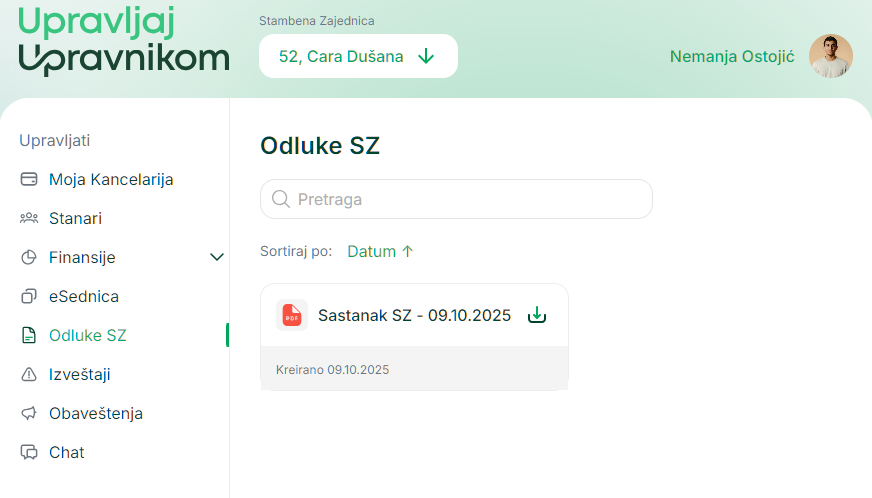 Primer izveštaja o glasanju sa statistikom po tačkama dnevnog reda